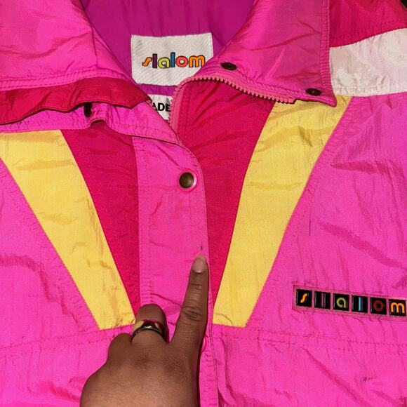 Slalom Vintage Puffer Ski Jacket Women's 10 Pink Pockets Long Sleeve Full Zip - Picture 8 of 11